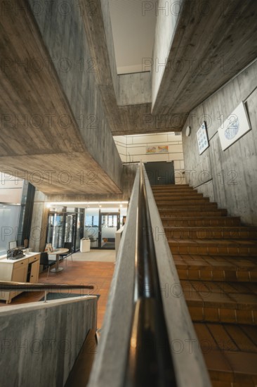 Concrete steps and modern architecture in a building, Gechingen Town Hall, Calw District, Germany