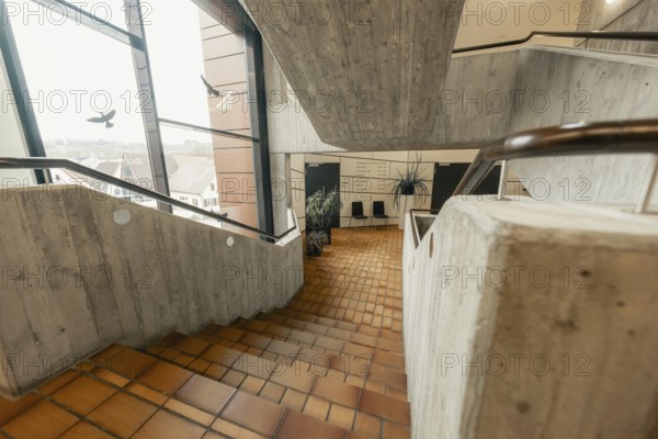Architectural scene with concrete steps in a modern building, Gechingen Town Hall, Calw district, Germany