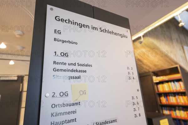 Guide in the office building with information about various offices and floors, bright atmosphere, Gechingen Town Hall, Calw district, Germany