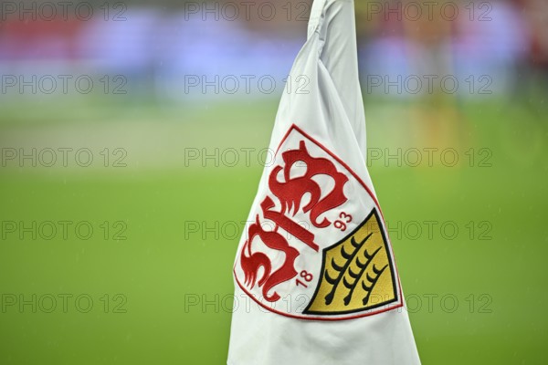 VfB Stuttgart corner flag, logo, coat of arms, soccer Bundesliga, MHPArena, MHP Arena Stuttgart, Baden-Württemberg, Germany