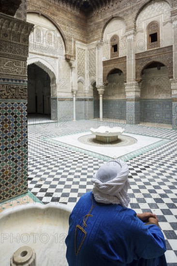 Courtyard of the Medersa Attarine Koran School, Fez El Bali, Medina, UNESCO World Heritage Site, Fez, Morocco