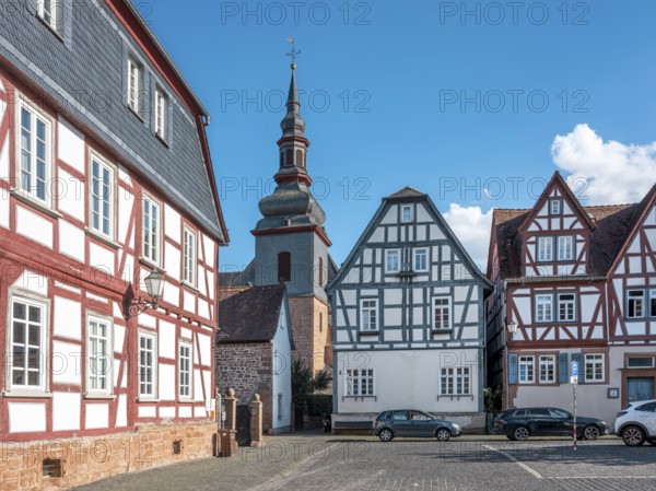 Half-timbered houses on the market square in the historic old town of Büdingen, Hesse, Germany