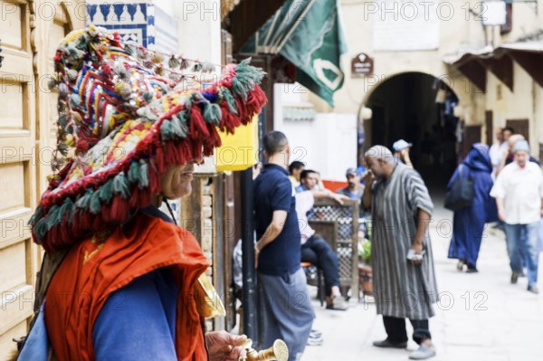 Water vendor, Souk, Fez El Bali, Medina, UNESCO World Heritage Site, Fez, Morocco