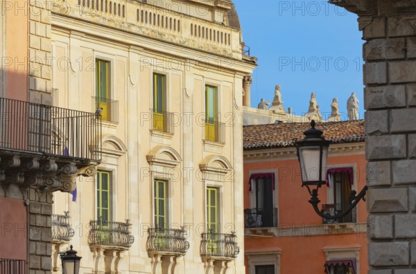 Historic centre view including Badia di Sant'Agata church rooftop, Catania, Sicily, Italy