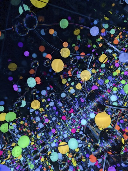 Immersive art installation Infinity Room, colorful polka dots, dots, spheres, Japanese artist Yayoi Kusama, vivid lighting effects, reflections, infinite space, infinity, illusion, pop art, exhibition Love you for infinity, Sprengel Museum, Hanover, Germany