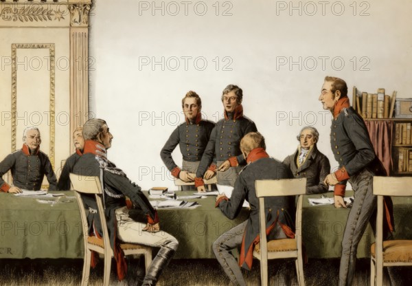 The Reorganization Military Commission in Königsberg, 1807, Major von Boyen, King Frederick William III, Lieutenant Colonel Gneisenau, Major-General von Scharnhorst, Major of Grolman, Minister Freiherr von Stein, historical painting