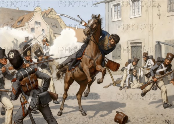 The War of the Fifth Coalition, death of Major von Schill in Stralsund on May 31 1809, historical painting