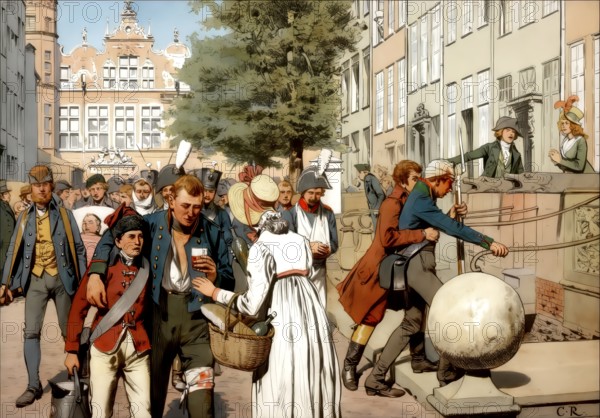 Napoleonic Wars, The defense of Danzig in Spring 1807, the citizen supplied the wounded, historical painting