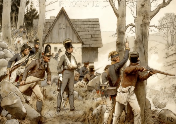 Napoleonic Wars, the war in the mountain county of Glatz or County of Kladsko, 1807, historical painting