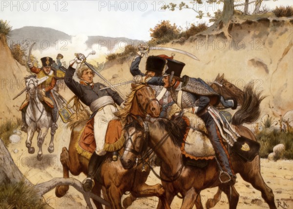 The death of Prince Louis Ferdinand of Prussia Battle of Saalfeld, 10.10.1806, historical painting