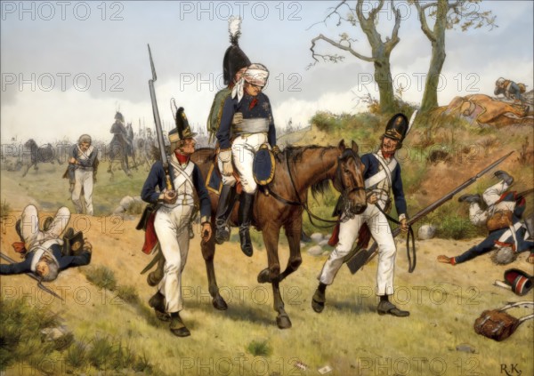Napoleonic Wars, after the twin battles of Jena and Auerstädt, 14 October 1806, The wounded chief commander of the Prussian main army, Duke Ferdinand of Brunswick, historical painting