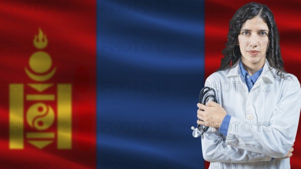 Mongolian national health system, Medical professional on Mongolia flag background