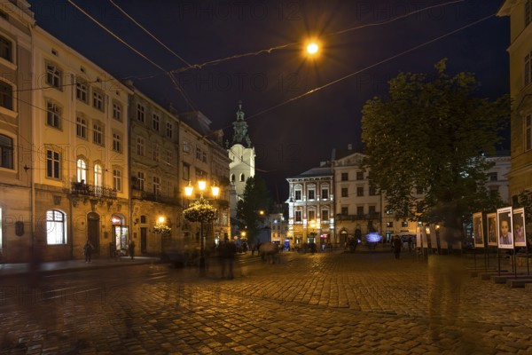 Nocturnal square in the old quarter of Lviv, Ukraine