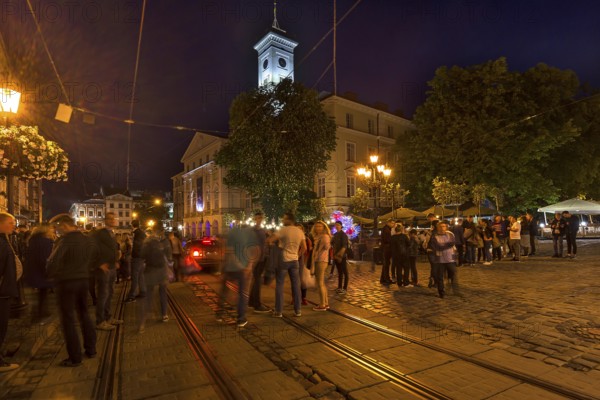 Nightlife in Old Town Quarter, Young People Meeting, Lviv, Ukraine