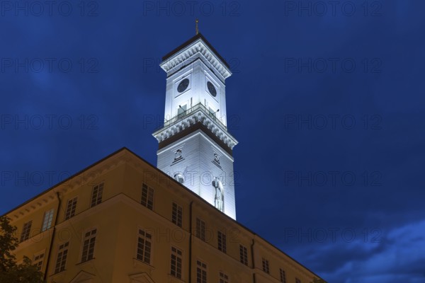 City Hall Tower illuminated at night, Lviv, Ukraine