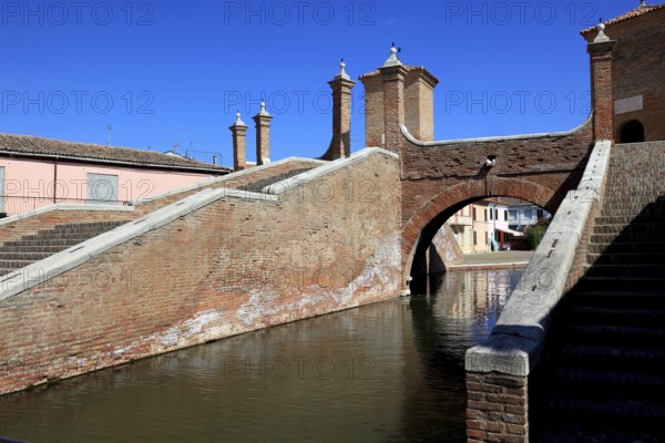 Ponte dei Trepponti, Three Bridges Bridge, in Comacchio, Ferrara Province, Emilia Romagna, Italy