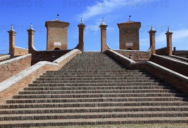 Stairway of Ponte dei Trepponti, Three Bridges Bridge, in Comacchio, Ferrara Province, Emilia Romagna, Italy