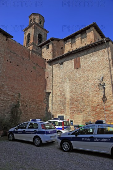 Police cars, in La Rocca Castle in Novellara, Emilia-Romagna, Italy