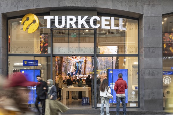 Istanbul, Turkey. December 2nd 2025. Brand sign and logo of a store front of Turkcell, a Turkish telecommunications company providing mobile services and technology products, Istanbul, Turkey