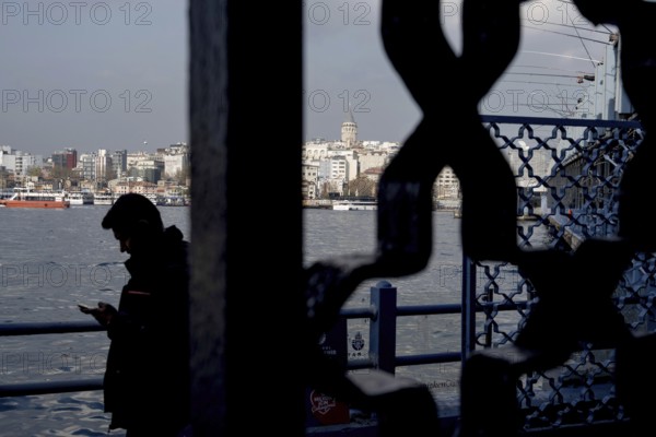 Istanbul, Turkey. December 2nd 2025. The iconic Turkish landmark of the Galata Tower on the European side of Istanbul seen from the Galata Bridge over the Golden Horn, Istanbul, Turkey