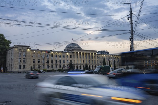 Gori, Georgia. September 9th 2025. Gori City Hall municipal office building with the Georgian flag flying in the center of Gori City, birthplace of Joseph Stalin, Georgia