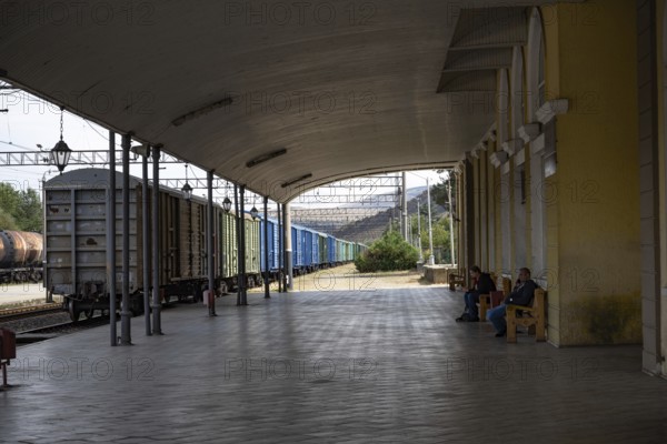 Gori, Georgia. September 10th 2025. Freight train carriages at the platform of Gori railway station in Gori City, Georgia