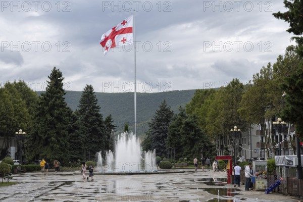 Gori, Georgia. September 9th 2025. The Georgian flag flying in Stalin Park near the Stain Museum on Stalin Avenue, Gori, Georgia