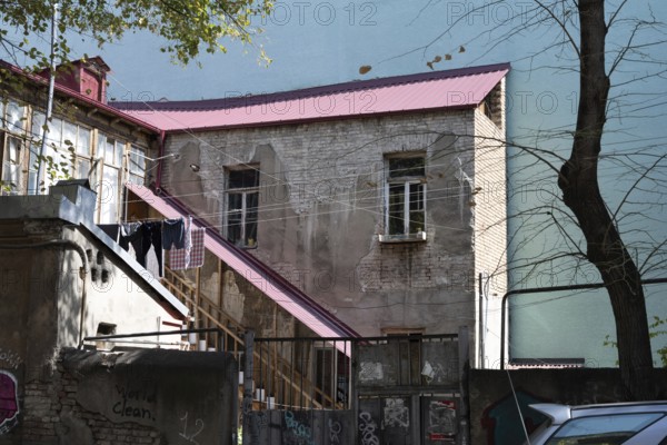 Tbilisi, Georgia. July 11th 2025. Traditional Georgian style buildings in Tbilisi Old Town, the historical quarter of the capital of Georgia