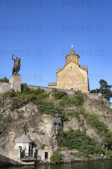 Tbilisi, Georgia. July 13th 2025. Metekhi Church of the Nativity and the Virgin Mary overlooking the Mtkvari River, an iconic landmark in the center of the Georgian capital, Tbilisi, Georgia