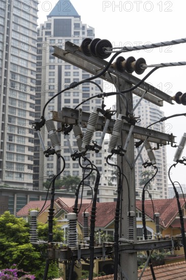 Bangkok, Thailand. March 4th 2025. Electricity power distribution lines connecting electric substations and consumers in the Thai capital, Bangkok, Thailand