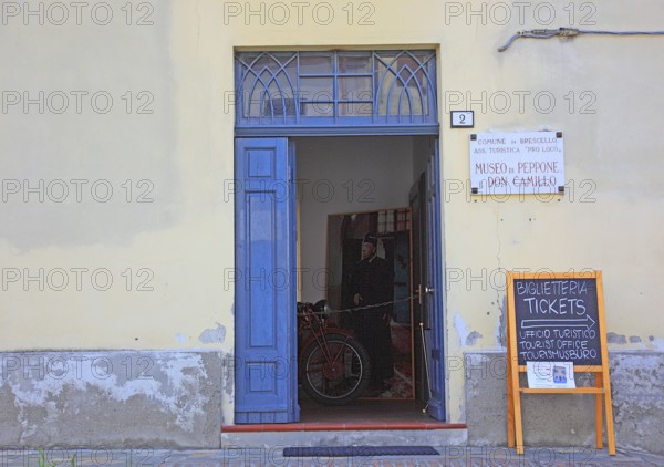Italy, village of Brescello, entrance to the Museum of Don Camillo and Peppone, Emilia-Romagna