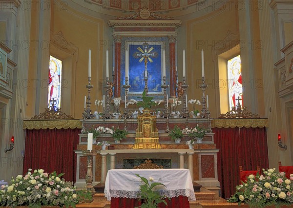 Brescello village, interior view of the church of Santa Maria Nascente e San Genesio, film set for the film Don Camillo and Peppone, Emilia-Romagna, Italy