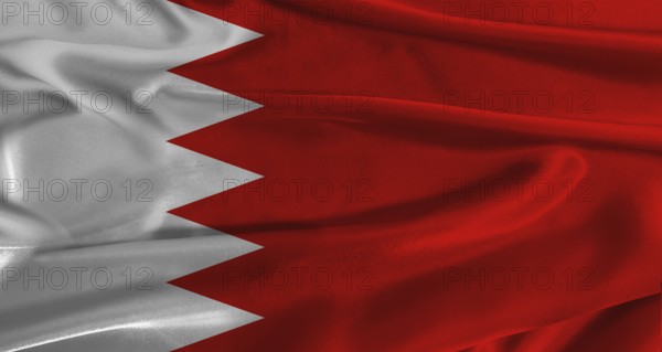 Flag of Bahrain with fabric textured background. Close up of National flag of Bahrain with realistic texture