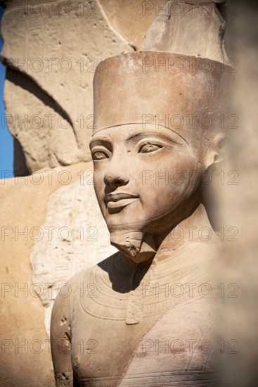 Luxor, Egypt. December 13th 2022 Beautiful Portrait of Egyptian Pharaoh Tutankhamun Carved in Stone at Luxor Temple, Historical City of Thebes. Gods and Kings of Egyptology. Egypt