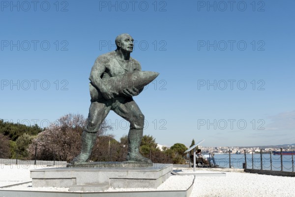 CANAKKALE, TURKEY, February 18, 2022 Monument of Turkish Corporal, Seyit Cabuk carrying an artillery piece at Kilitbaher Martyrs' Memorial, Gallipoli on the Dardanelles, Turkey