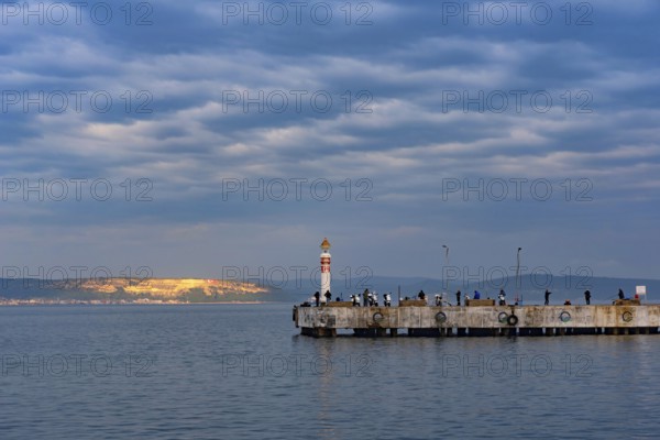 Canakkale, Turkey. February 18th 2022 Stunning scenic panorama of the pier in the port city of Canakkale looking towards the Dardanelles and Gallipoli Peninsular, western Turkish coastline