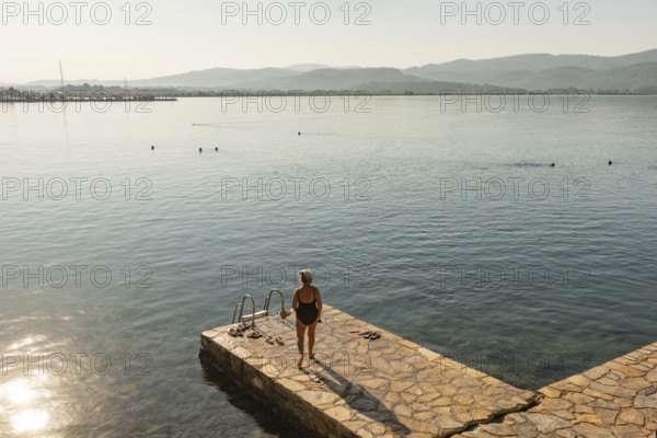 Akyaka, Mugla, Turkey. September 8th 2022 Seniors enjoy an early morning swim at the popular Turkish seaside town of Akyaka, southwest coast of Turkey