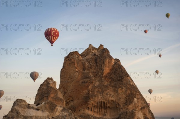 Goreme, Cappadocia, Turkey. November 10th 2017 Hot air balloons over the landscape of Cappadocia, near the village of Goreme, Turkey