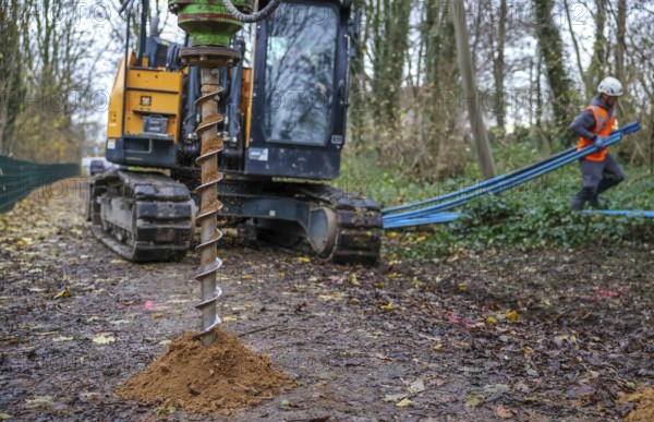 Castrop-Rauxel, North Rhine-Westphalia, Germany - Theme photo - Explosive soundings - Deep soundings are used to check dud suspicion points. 11-meter deep boreholes are secured with plastic pipes and borehole measurements of ferromagnetic suspicions are carried out with a probe