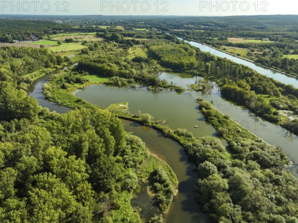 Haltern-Marl, North Rhine-Westphalia, Germany - Lippe, flood protection in the Haltern-Lippramsdorf-Marl area (HaLiMa) . Flood protection on the River Lippe by relocating the dyke and thus extending the floodplain. Floodplain upstream of the Lippramsdorfer Straße bridge Right of the Wesel-Datteln Canal