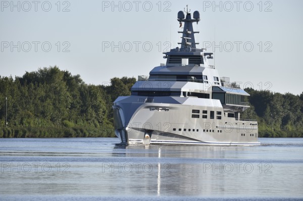 Superyacht, mega yacht NORN sails in the Kiel Canal, NOK, Kiel Canal, Kiel Canal, Schleswig-Holstein, Germany