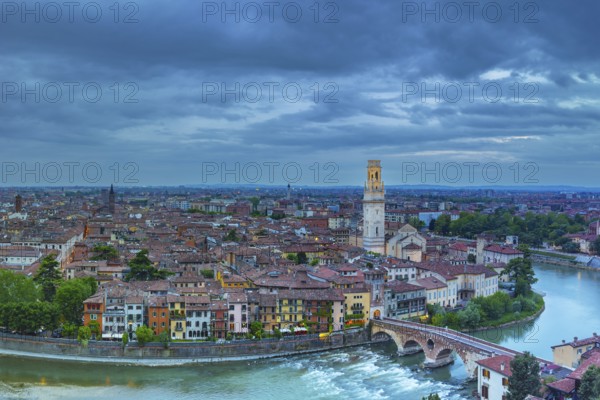Old Town with the River Etsch, Ponte Pietra, Verona, Etsch Valley, Veneto, Italy