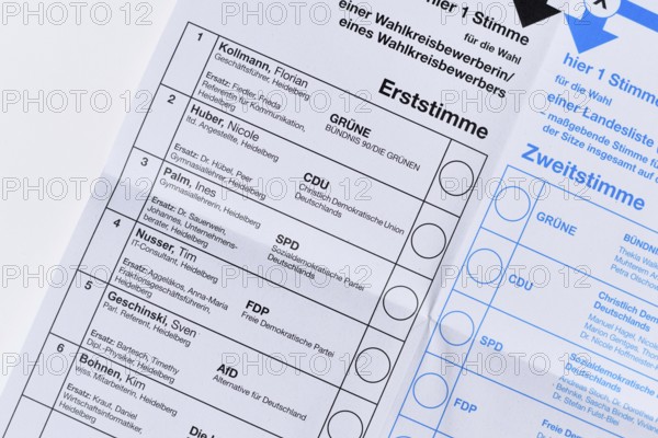 Heidelberg, Germany, February 11th: Ballot paper for Baden-Württemberg 'Landtagswahl' state election 2026 showing voting options