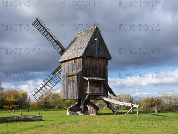 The trestle windmill of Krippendorf on the battlefield of 1806, near Jena, Thuringia, Germany