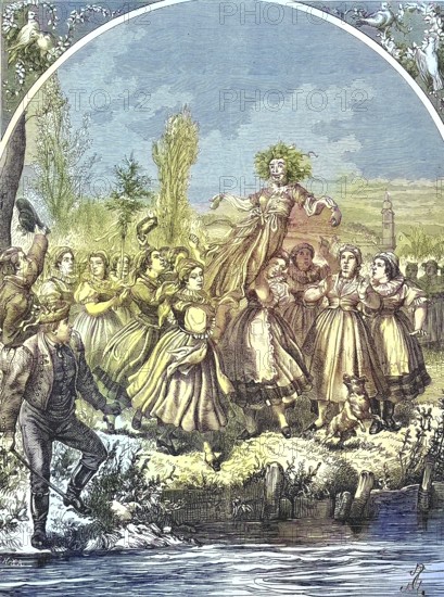 Customs in front of Easter, the execution of death, in Silesia and Moravia/Customs in front of Easter, the carrying out of death, in Silesia and Moravia, historical, digitally restored reproduction of an original original from the 19th century, exact original date unknown, subsequently colored