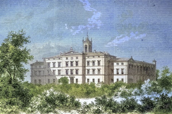 The Friedrichs-Orphanage, Orphanage, Rummelsburg in Berlin, Germany/The Friedrichs-Orphanage home, orphanage, Germany, historical, digitally restored reproduction of an original model from the 19th century, exact original date not known, subsequently colored