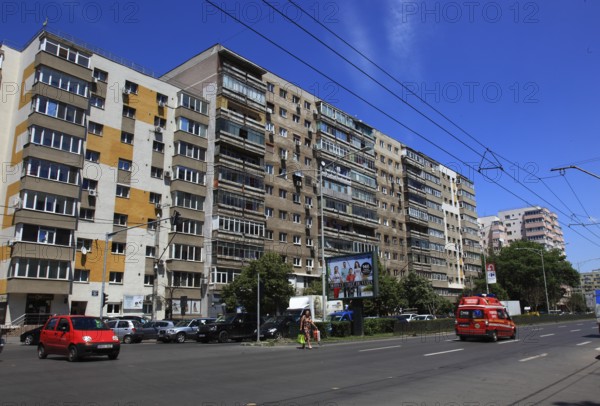 Romania, capital Bucharest, Bucuresti, old prefabricated buildings in Ceausescu style in the center of the city