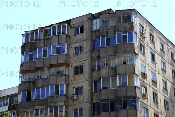 Romania, capital Bucharest, Bucuresti, old prefabricated buildings in Ceausescu style in the center of the city