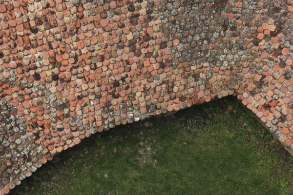 Roof covering with beaver-tail-shaped tiles, Transylvania, Romania