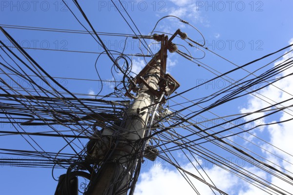 Romania, electricity, infrastructure, power line, power pole in a village in Transylvania